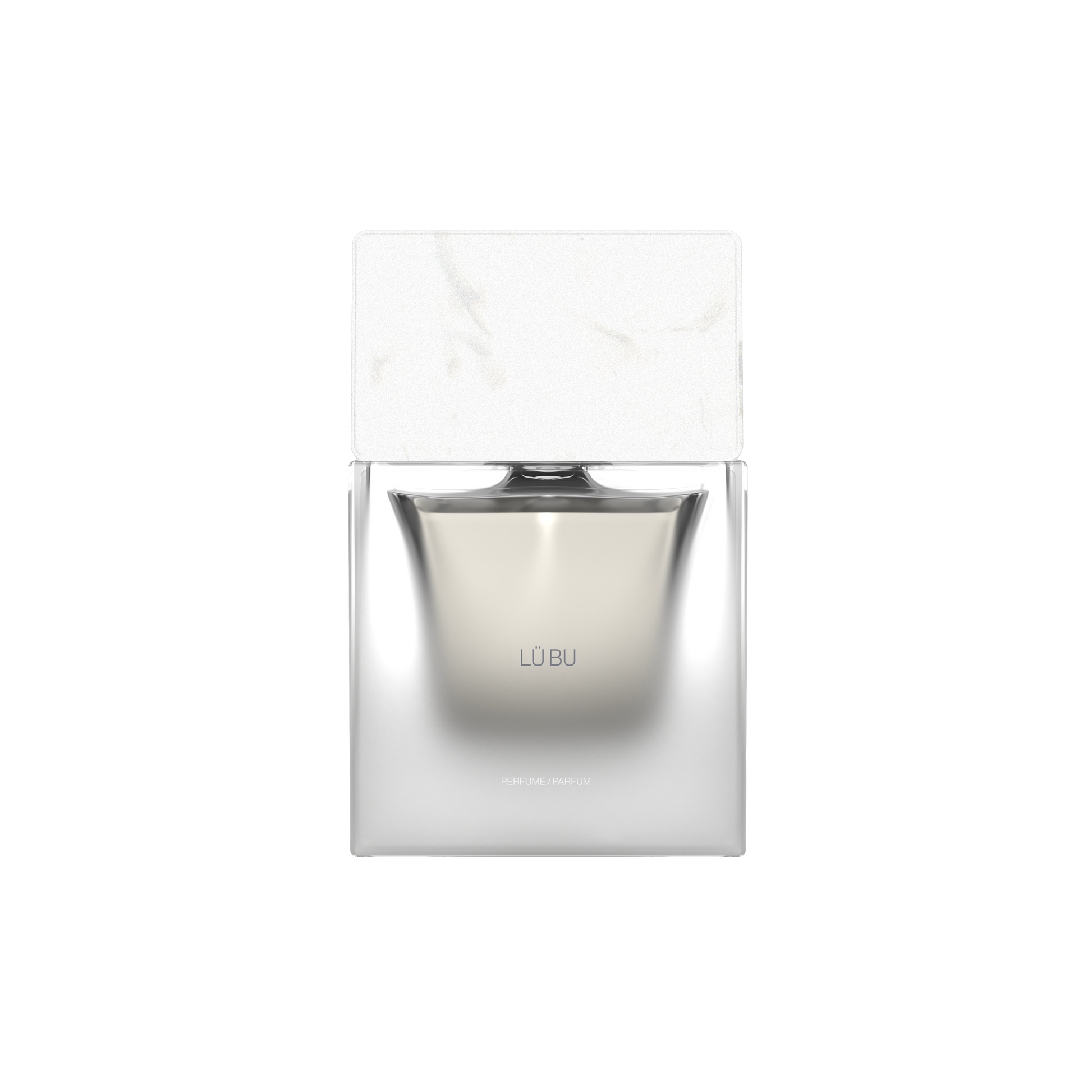 Perfume bottle with 'LUBU' branding on a white background