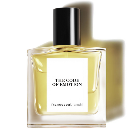 Perfume bottle labeled 'The Code of Emotion' by francescabianchi on a white background