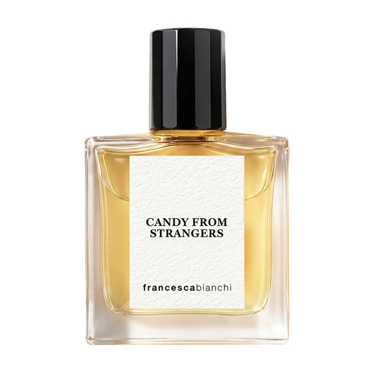 Perfume bottle labeled 'Candy from Strangers' by francescabianchi on a white background
