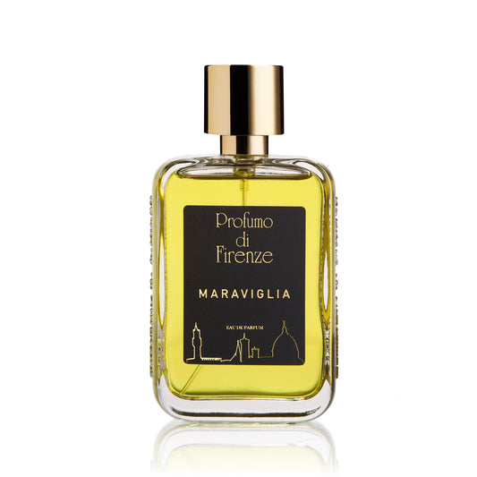 Perfume bottle labeled 'Profumo di Firenze Maraviglia' on a white background
