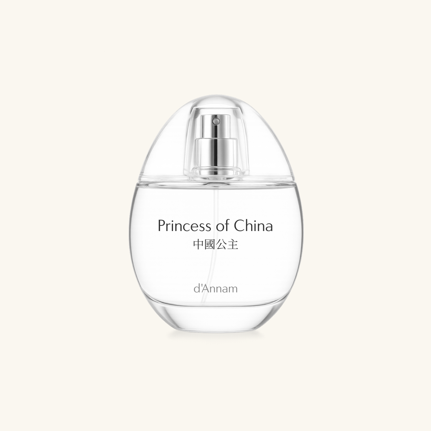 Perfume bottle labeled 'Princess of China' by d'Annam on a light beige background